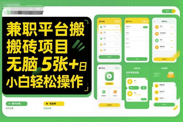 兼职平台搬砖项目无脑操作日入5张+小白轻松操作-文龙资源站