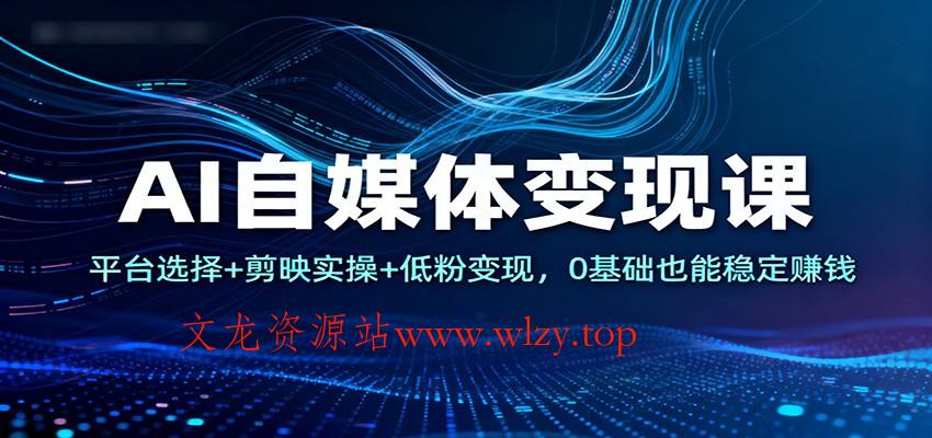 AI自媒体变现课:平台选择+剪映实操+低粉变现,0基础也能稳定赚钱-文龙资源站