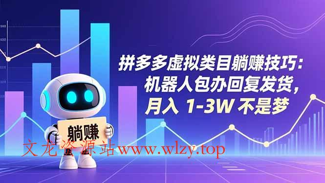 拼多多虚拟类目躺赚技巧：机器人包办回复发货，月入 1-3W 不是梦-文龙资源站