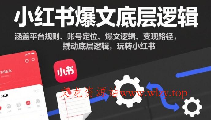 小红书爆文底层逻辑，涵盖平台规则、账号定位、爆文逻辑、变现路径，撬动底层逻辑，玩转小红书-文龙资源站