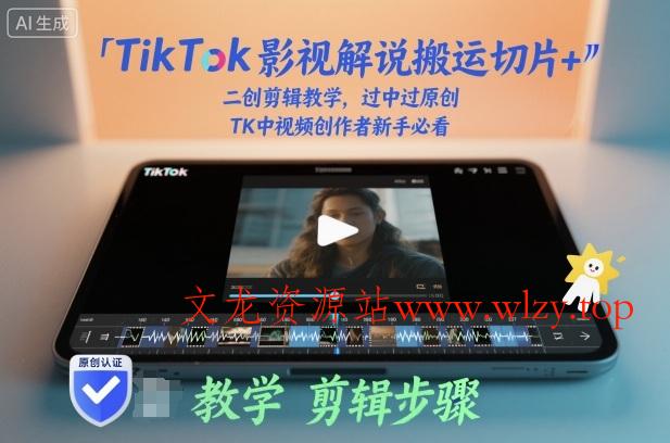 TikTok影视解说搬运切片+二创剪辑教学，过中过原创，TK中视频创作者新手必看-文龙资源站