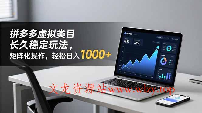 拼多多虚拟类目长久稳定玩法 矩阵化操作，轻松日入 1000+-文龙资源站