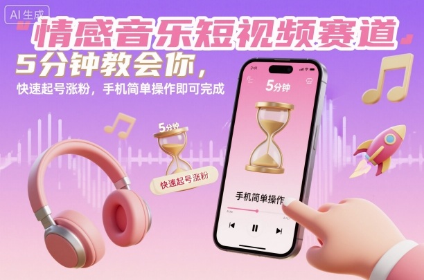 情感音乐短视频赛道，5分钟教会你，快速起号涨粉，手机简单操作即可完成-文龙资源站