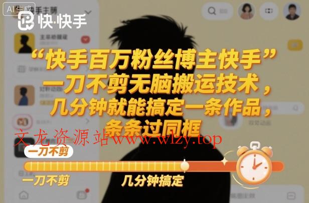 快手百万粉丝博主快手一刀不剪无脑搬运技术，几分钟就能搞定一条作品，条条过同框-文龙资源站