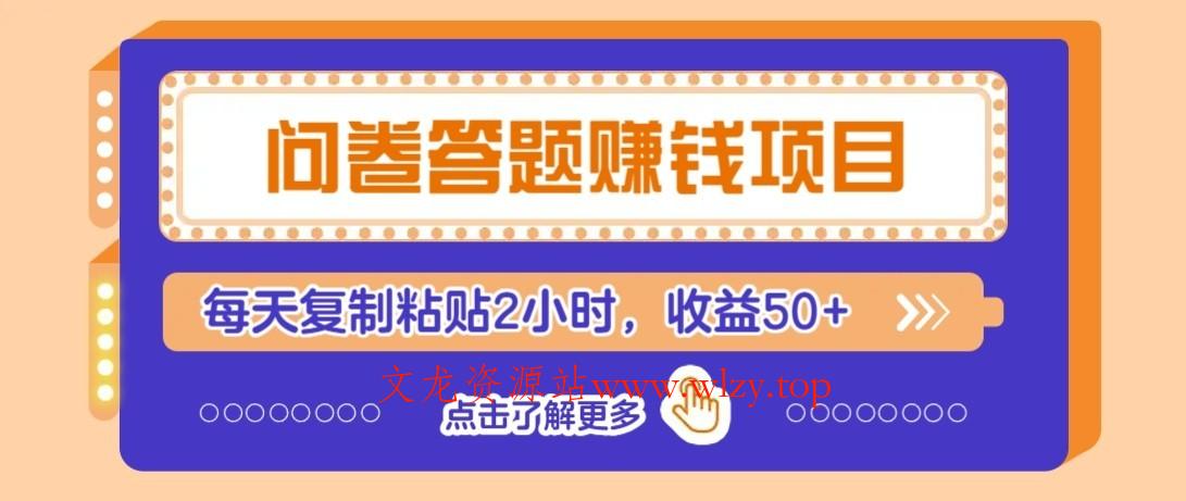 问卷赚钱零撸小项目,新手小白也能操作,每天复制粘贴2小时,收益50+-文龙资源站