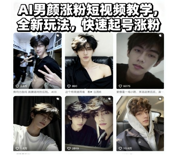 AI男颜涨粉短视频教学，全新玩法，快速起号涨粉-文龙资源站