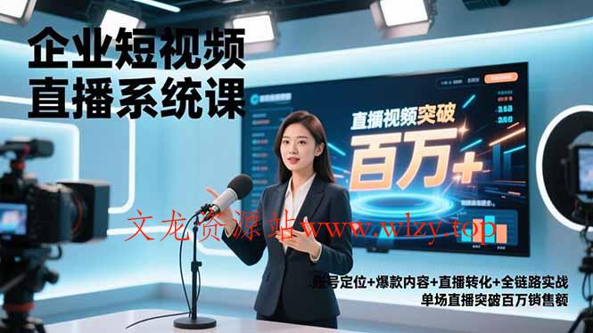 企业短视频直播系统课，账号定位+爆款内容+直播转化+全链路实战，单场直播突破百万销售额-文龙资源站