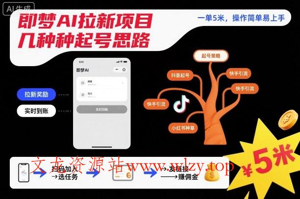 即梦AI拉新项目几种起号思路,一单5米,操作简单易上手-文龙资源站
