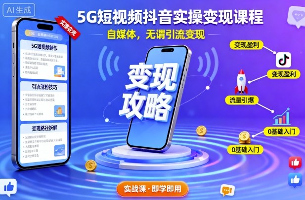 5G短视频抖音实操变现课程,自媒体,无谓引流变现-文龙资源站
