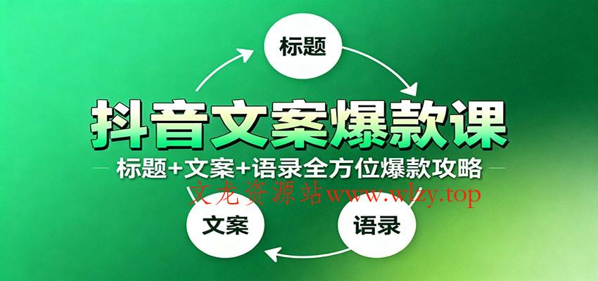 抖音文案爆款课:9大标题绝招,各类型必火文案,100条万能文案情感语录-文龙资源站