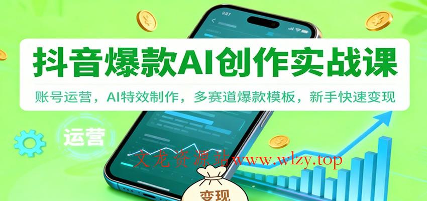 抖音AI爆款创作实战课：账号运营，AI特效制作，多赛道爆款模板，新手快速变现-文龙资源站