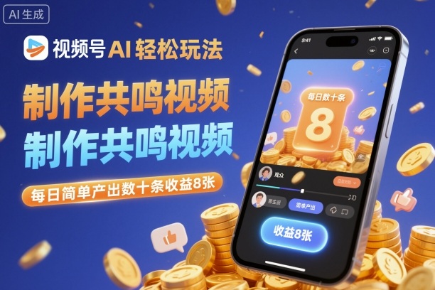 视频号AI轻松玩法，制作共鸣视频，每日简单产出数十条收益8张-文龙资源站
