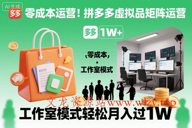 零成本运营！拼多多虚拟品矩阵运营，工作室模式轻松月入过1W-文龙资源站