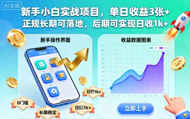 新手小白实战项目，单日收益3张+，正规长期可落地，后期可实现日收1k+【揭秘】-文龙资源站