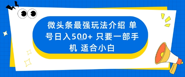 微头条最强玩法介绍一个号日入5张+只要一部手机适合小白-文龙资源站