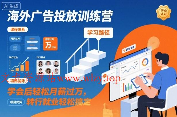 海外广告投放训练营，学会后轻松月薪过万，转行就业轻松搞定-文龙资源站