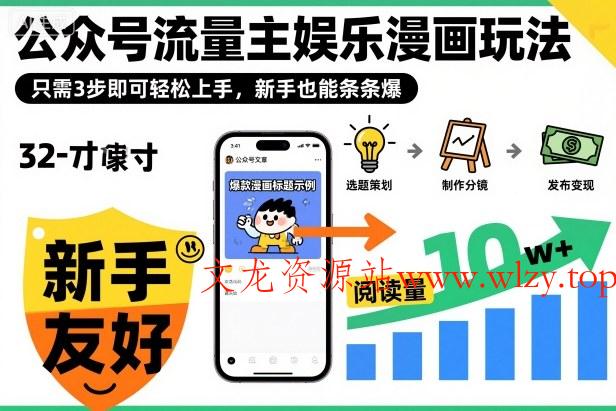 公众号流量主娱乐漫画玩法,只需3步即可轻松上手,新手也能条条爆-文龙资源站