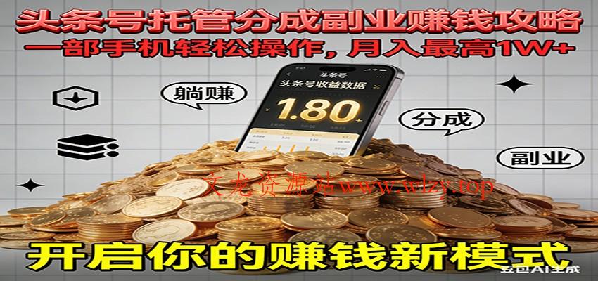 全程托管今日头条，一部手机就可以开干，最高躺赚1W+-文龙资源站