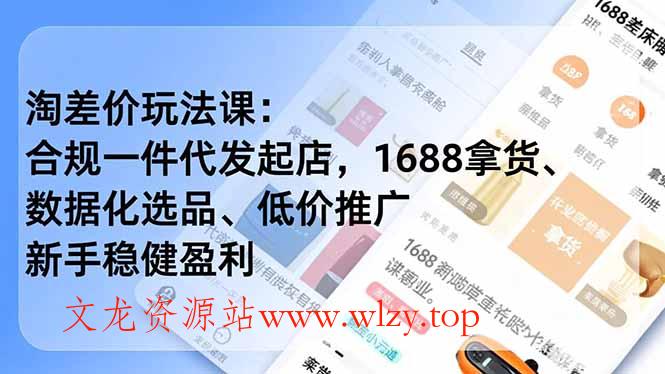 淘差价玩法课：合规一件代发起店，1688拿货、数据化选品、低价推广，新手稳健盈利(更新12月-文龙资源站