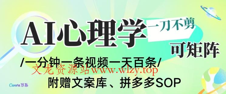 AI一键生成心理学简笔画视频，一刀不剪无需剪辑，可批量可矩阵，带书带素材带资料带徒弟-文龙资源站
