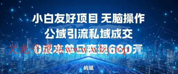 小白友好项目，无脑操作，公域引流私域成交，0成本单日变现680米-文龙资源站