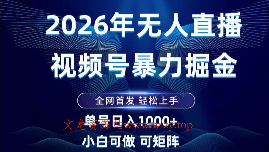 2026最新视频号无人直播掘金，全网首发，小白可以玩，长期稳定日入1k+【揭秘】-文龙资源站