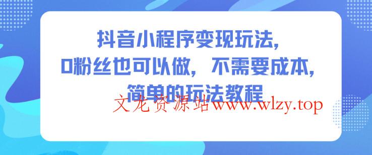 抖音小程序变现玩法,0粉丝也可以做,不需要成本,简单的玩法教程-文龙资源站