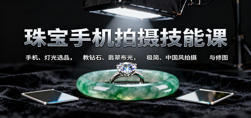 珠宝手机拍摄技能课:手机、 灯光选品，教钻石、翡翠布光，极简、中国风拍摄与修图-文龙资源站