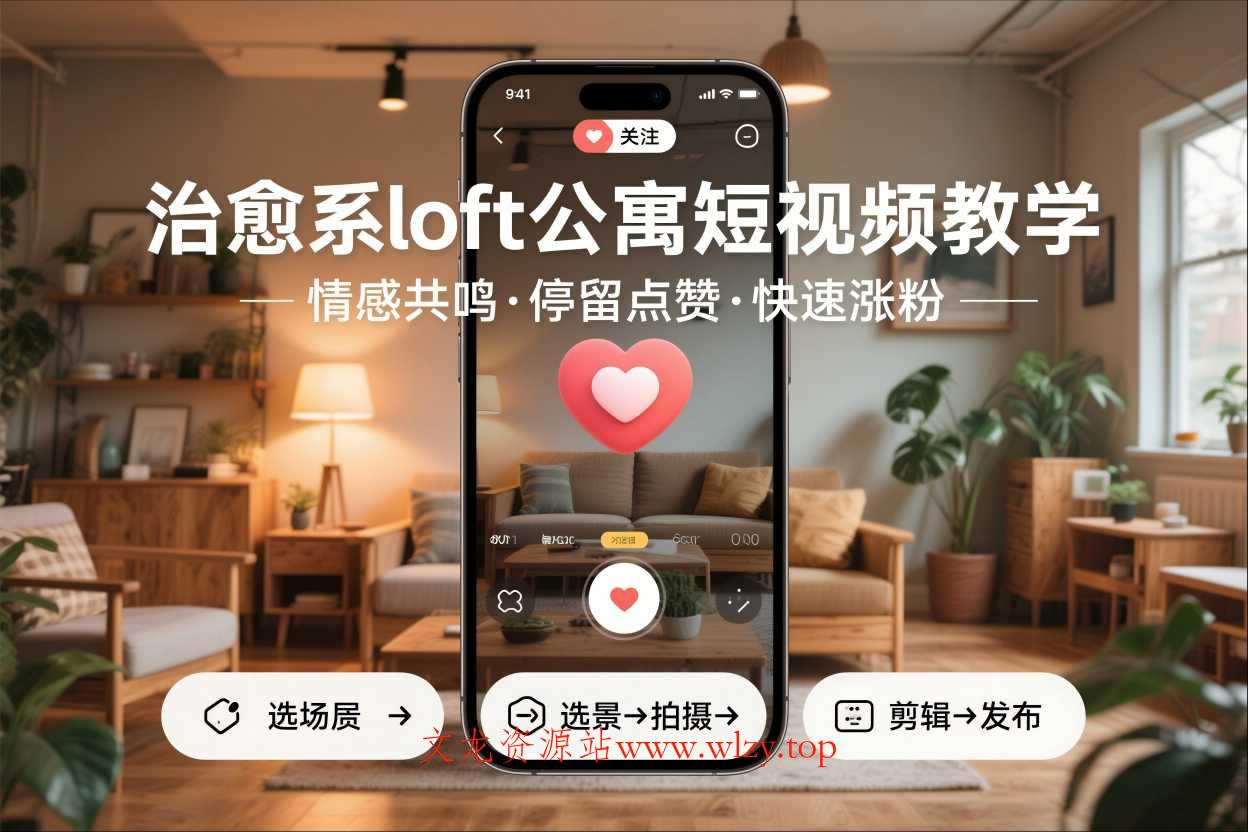 治愈系loft公寓短视频制作教学，情感共鸣引停留点赞关注，快速起号涨粉-文龙资源站