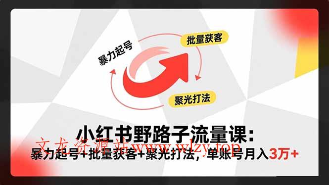 小红书野路子流量课：暴力起号+批量获客+聚光打法，单账号月入3万+-文龙资源站