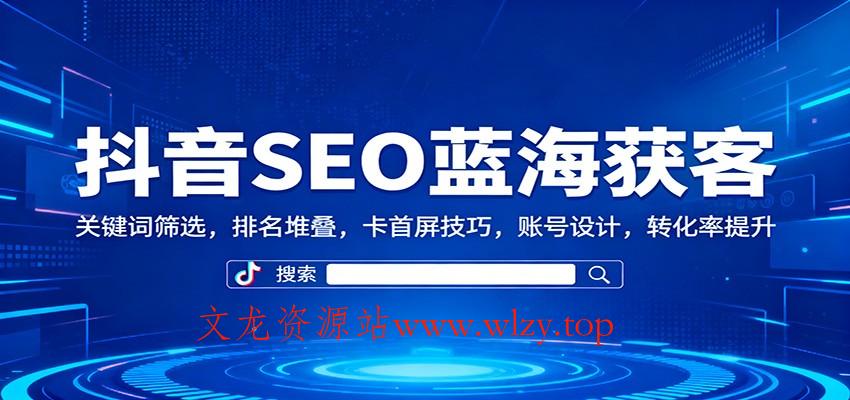 抖音SEO蓝海获客：关键词筛选，排名堆叠，卡首屏技巧，账号设计，转化率提升-文龙资源站