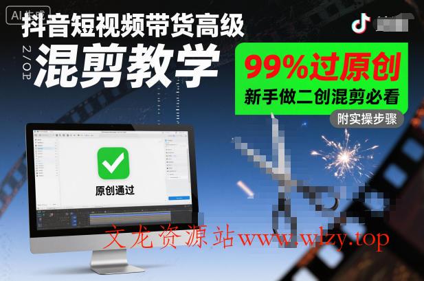 抖音短视频带货高级混剪教学，99%过原创，新手做二创混剪必看-文龙资源站