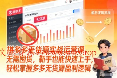 拼多多无货源实战运营课，无需囤货，新手也能快速上手，轻松掌握多多无货源盈利逻辑-文龙资源站