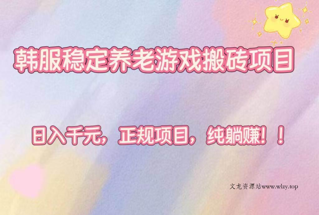 （16205期）韩服稳定养老游戏搬砖项目，日入千元，正规项目，纯躺赚！-文龙资源站