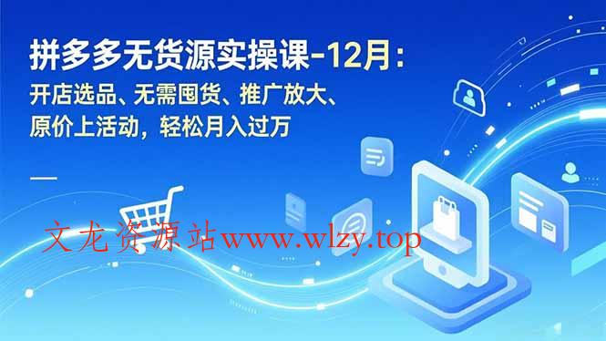拼多多无货源实操课-12月：开店选品、无需囤货、推广放大、原价上活动，轻松月入过万-文龙资源站