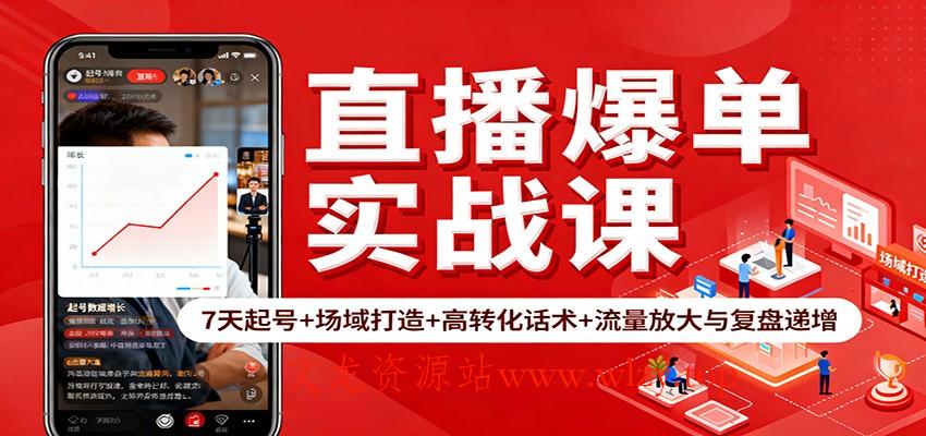 直播爆单实战课：7天起号+场域打造+高转化话术+流量放大与复盘递增-文龙资源站