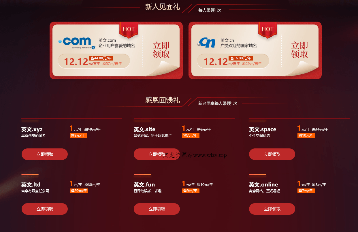 新网双12 COM/CN域名12元-文龙资源站