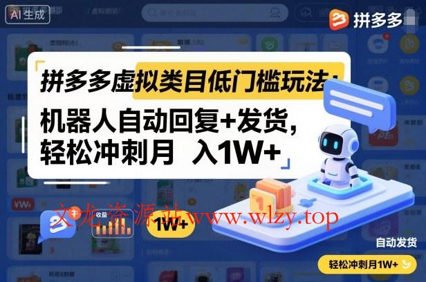 拼多多虚拟类目低门槛玩法:机器人自动回复+发货,轻松冲刺月入1W+-文龙资源站