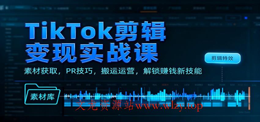 TikTok剪辑变现实战课：素材获取，PR技巧，搬运运营，解锁赚钱新技能-文龙资源站