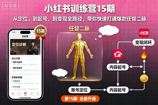 小红书训练营15期，从定位、到起号、到变现全路径，带你快速打通爆款任督二脉-文龙资源站
