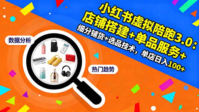 小红书虚拟陪跑3.0：店铺搭建+单品服务+细分铺货+选品技术，单店日入100+-文龙资源站
