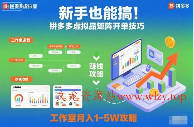 新手也能搞！拼多多虚拟品矩阵开单技巧，工作室月入1-5W攻略【揭秘】-文龙资源站