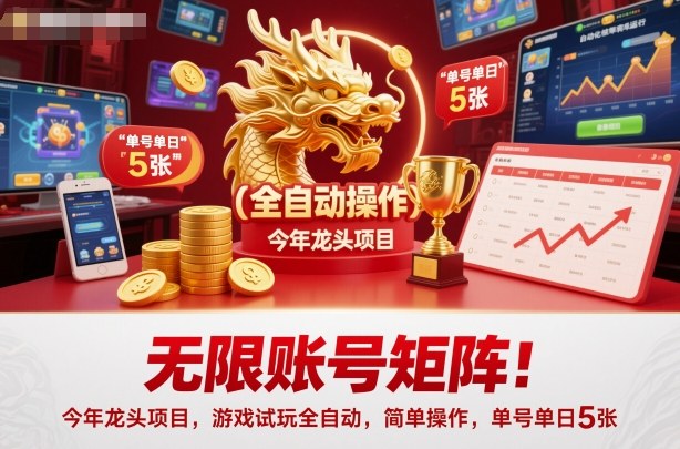 无限账号矩阵!今年龙头项目,游戏试玩全自动,简单操作,单号单日5张【揭秘】-文龙资源站